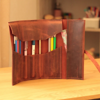 Leather pencil roll case